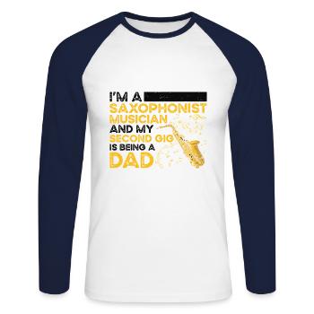 Je suis saxophoniste Musicien Musicien Jazz - T-shirt baseball manches longues Homme - blanc/marine - Devant - Nik (191cm)