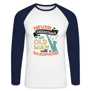 Old man with a saxophone jazz musician - Unisex Long Sleeve Baseball T-Shirt - white/navy - Front - Nik (191cm)