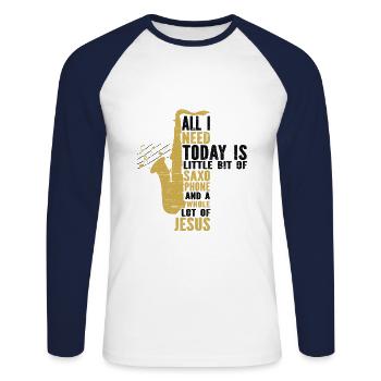 Saxophone Jesus Jazz Musicien Saxophoniste - T-shirt baseball manches longues Homme - blanc/marine - Devant - Nik (191cm)