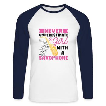 Saxophon Musikerin Jazzmusiker - Unisex Baseballshirt langarm - Weiß/Navy - Vorne - Nik (191cm)