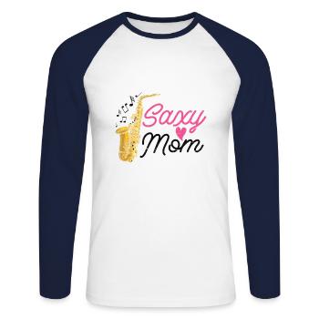 Saxy Mom Saxophon Jazzmusiker Saxophon - Unisex Baseballshirt langarm - Weiß/Navy - Vorne - Nik (191cm)