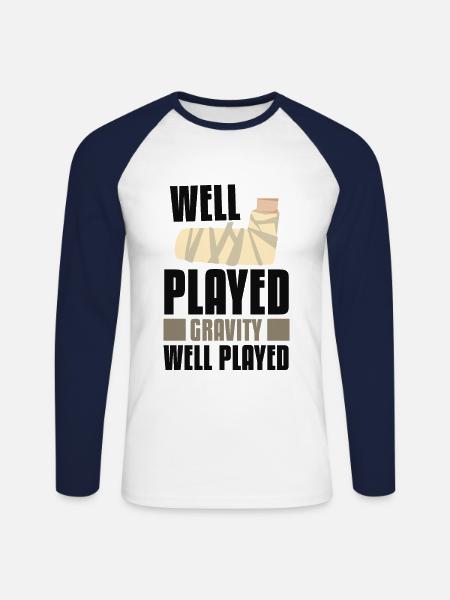Well-Played Gravity Bone Elbow Hand - Unisex Long Sleeve Baseball T-Shirt - white/navy
