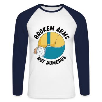 Bras cassés, pas humérus, coudes, - T-shirt baseball manches longues Homme - blanc/marine - Devant - Nik (191cm)