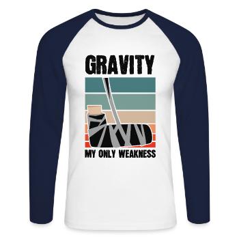 La gravité ma seule faiblesse osseuse - T-shirt baseball manches longues Homme - blanc/marine - Devant - Nik (191cm)