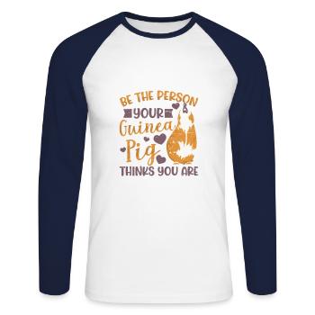 La personne pour qui votre cobaye est vous - T-shirt baseball manches longues Homme - blanc/marine - Devant - Nik (191cm)