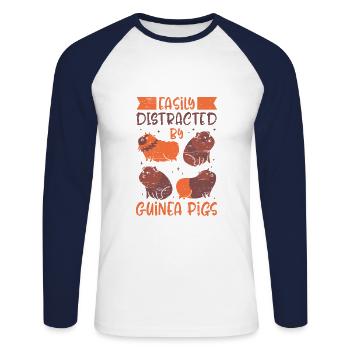 Facilement distrait par les cochons d’Inde - T-shirt baseball manches longues Homme - blanc/marine - Devant - Nik (191cm)