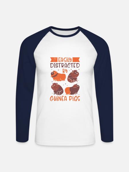 Easily distracted by guinea pigs - Unisex Long Sleeve Baseball T-Shirt - white/navy