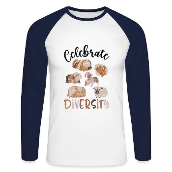 Variété - Drôle de cochon d’Inde-nice - T-shirt baseball manches longues Homme - blanc/marine - Devant - Nik (191cm)