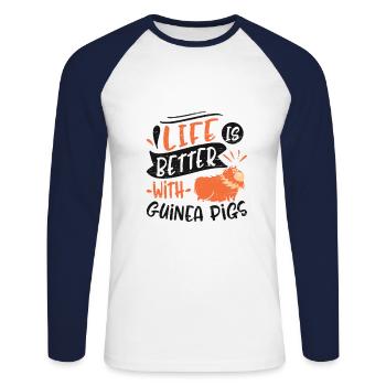 La vie est meilleure avec les cobayes - T-shirt baseball manches longues Homme - blanc/marine - Devant - Nik (191cm)