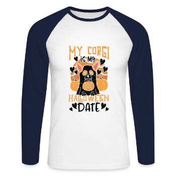 Kürbis-hundebesitzer-haustier-tier-hundcorgi My - Unisex Baseballshirt langarm - Weiß/Navy - Vorne - Nik (191cm)