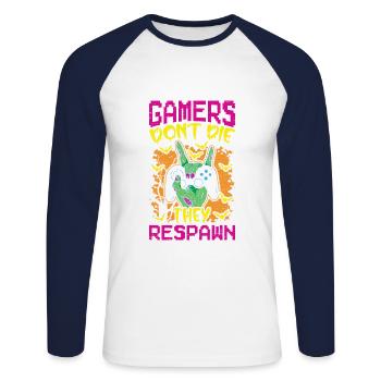 Gamer Sie Respawnen Gaming Videospieler Halloween - Unisex Baseballshirt langarm - Weiß/Navy - Vorne - Nik (191cm)