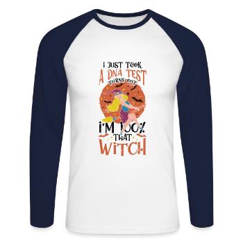 Test ADN I Am 100% The Witch Halloween Costume - T-shirt baseball manches longues Homme - blanc/marine - Devant - Nik (191cm)