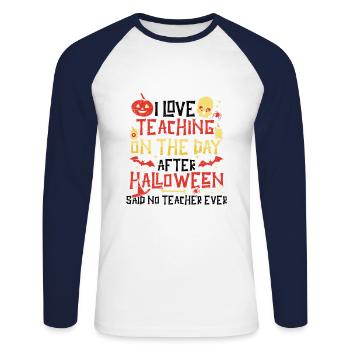 Lessons the day after the Halloween costume school - Unisex Long Sleeve Baseball T-Shirt - white/navy - Front - Nik (191cm)