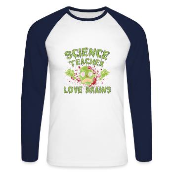 Science teachers love brains - Unisex Long Sleeve Baseball T-Shirt - white/navy - Front - Nik (191cm)