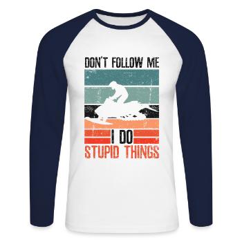 J’ai quitté ma motoneige - T-shirt baseball manches longues Homme - blanc/marine - Devant - Nik (191cm)