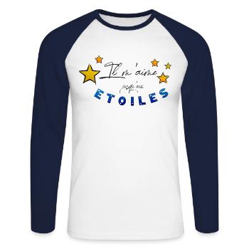 Il m'aime - T-shirt baseball manches longues Homme - blanc/marine - Devant - Nik (191cm)