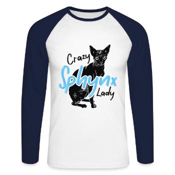 Crazy Sphynx Lady Ever Kitten Pet Owner - T-shirt baseball manches longues Homme - blanc/marine - Devant - Nik (191cm)