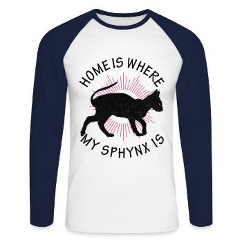 La maison est l’endroit où se trouve mon chaton Sphynx - T-shirt baseball manches longues Homme - blanc/marine - Devant - Nik (191cm)