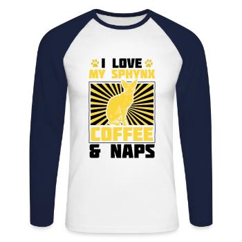 Café Sphynx et - T-shirt baseball manches longues Homme - blanc/marine - Devant - Nik (191cm)