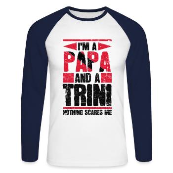 Trini Papa Tobago Trinidad Flag Trinidad - T-shirt baseball manches longues Homme - blanc/marine - Devant - Nik (191cm)