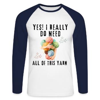 Artisanat avec de la laine pour le tricot et le crochet - T-shirt baseball manches longues Homme - blanc/marine - Devant - Nik (191cm)