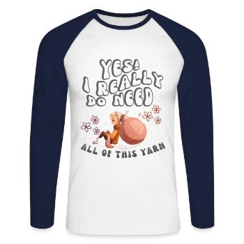 Handicrafts with wool for knitting and crochet - Unisex Long Sleeve Baseball T-Shirt - white/navy - Front - Nik (191cm)