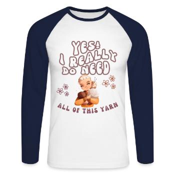 Fille avec de la laine pour le tricot et le crochet - T-shirt baseball manches longues Homme - blanc/marine - Devant - Nik (191cm)