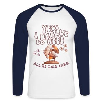 Moutons avec des pelotes de laine pour le tricot et le crochet - T-shirt baseball manches longues Homme - blanc/marine - Devant - Nik (191cm)