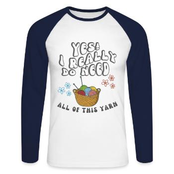 A basket of wool for knitting and crocheting - Unisex Long Sleeve Baseball T-Shirt - white/navy - Front - Nik (191cm)