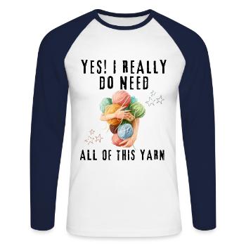 A basket of wool for knitting and crocheting - Unisex Long Sleeve Baseball T-Shirt - white/navy - Front - Nik (191cm)