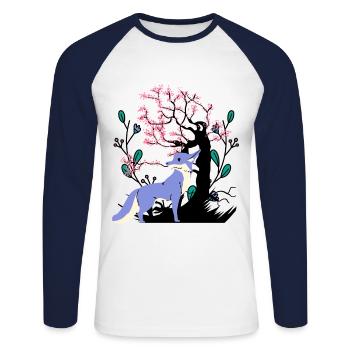 Vintage Fox Woodland Animal Foxes Nature - Unisex Long Sleeve Baseball T-Shirt - white/navy - Front - Nik (191cm)