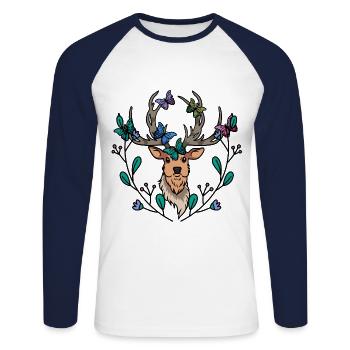 orignal cerf fantaisie papillons tête de cerf - T-shirt baseball manches longues Homme - blanc/marine - Devant - Nik (191cm)