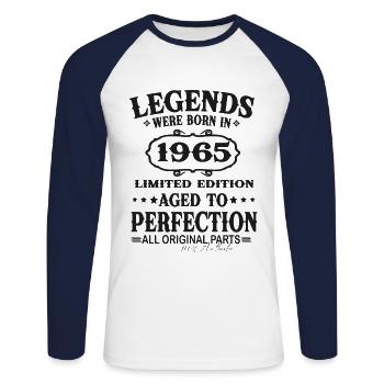 Légende Depuis 1965 Vintage Vintage Anniversaire - T-shirt baseball manches longues Homme - blanc/marine - Devant - Nik (191cm)