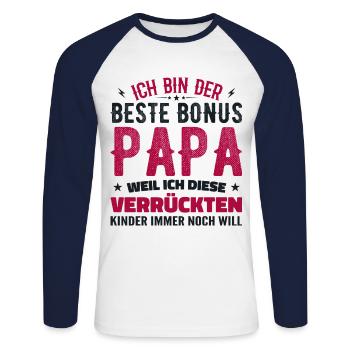 Bonus papa Beau-père Cadeau papa bonus papa - T-shirt baseball manches longues Homme - blanc/marine - Devant - Nik (191cm)