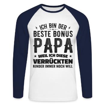Bonus papa Beau-père Cadeau papa bonus papa - T-shirt baseball manches longues Homme - blanc/marine - Devant - Nik (191cm)