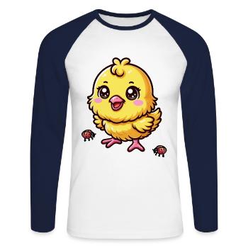 Easter Chick Kids Child Baby Chicken Ladybug - Unisex Long Sleeve Baseball T-Shirt - white/navy - Front - Nik (191cm)