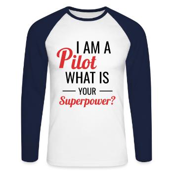Pilot - Unisex Baseballshirt langarm - Weiß/Navy - Vorne - Nik (191cm)
