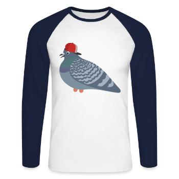 Cool Pigeon Friend - Unisex Baseballshirt langarm - Weiß/Navy - Vorne - Nik (191cm)