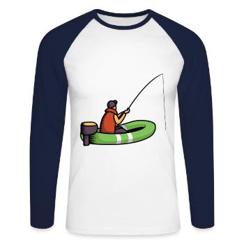 Pêcheur pêcheur Homme avec dériveur pendant la pêche - T-shirt baseball manches longues Homme - blanc/marine - Devant - Nik (191cm)
