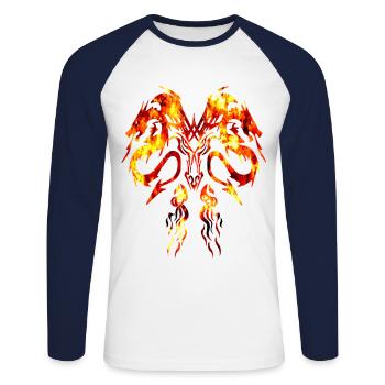 Dragons and Fire - Unisex Baseballshirt langarm - Weiß/Navy - Vorne - Nik (191cm)