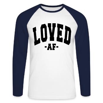 LOVED AF VALENTINE'S DAY TAG SPRUCH MÄNNER FRAUEN - Unisex Baseballshirt langarm - Weiß/Navy - Vorne - Nik (191cm)