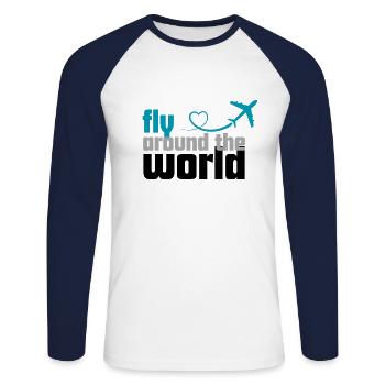 Vol autour du monde (2) - T-shirt baseball manches longues Homme - blanc/marine - Devant - Nik (191cm)