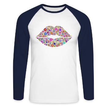 kiss mouth - Unisex Long Sleeve Baseball T-Shirt - white/navy - Front - Nik (191cm)