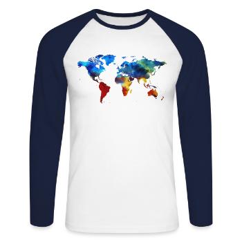 worldmap 2074679 200 - Unisex Long Sleeve Baseball T-Shirt - white/navy - Front - Nik (191cm)