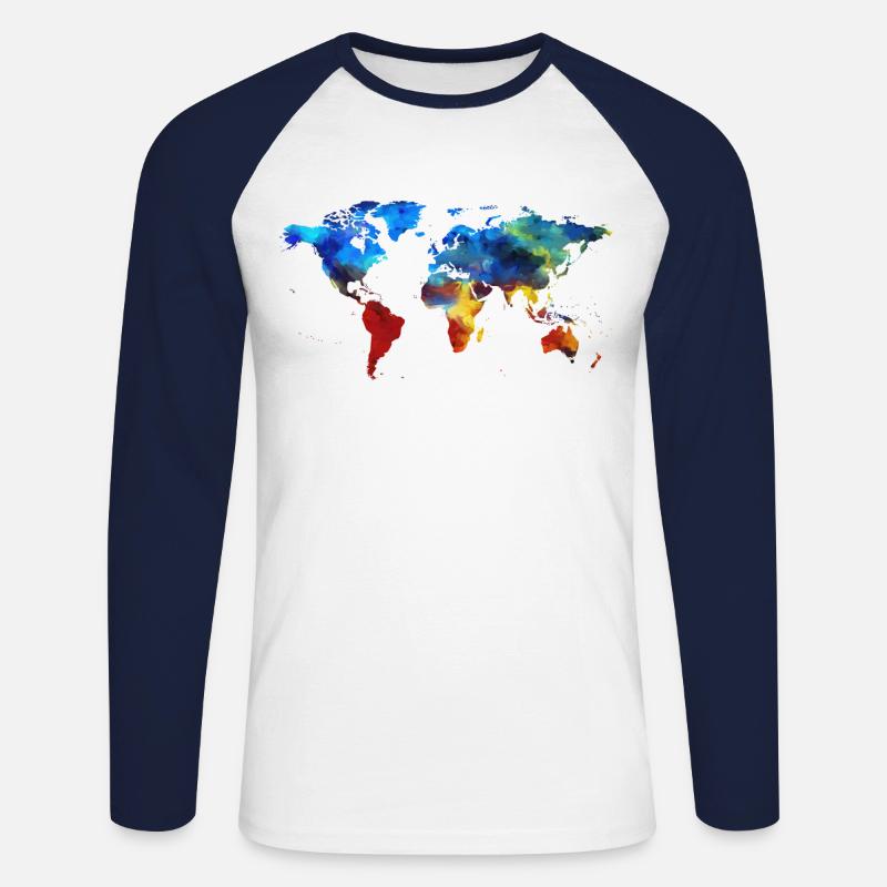 worldmap 2074679 200 - Unisex Baseballshirt langarm - Weiß/Navy