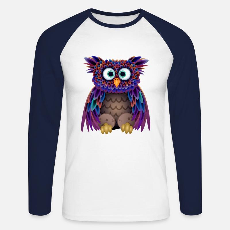 Die bunte Eule - Unisex Baseballshirt langarm - Weiß/Navy