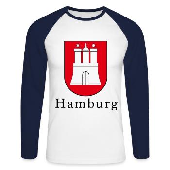 Hamburg Wappen - Unisex Baseballshirt langarm - Weiß/Navy - Vorne - Nik (191cm)