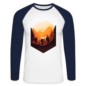 Aventures en randonnée et camping - T-shirt baseball manches longues Homme - blanc/marine - Devant - Nik (191cm)