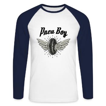 Pneu Boy Tire Motorcycle Tuner Tuning Car Shirt - Unisex Long Sleeve Baseball T-Shirt - white/navy - Front - Nik (191cm)