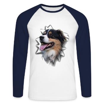 Australian Shepherd - Unisex Long Sleeve Baseball T-Shirt - white/navy - Front - Nik (191cm)